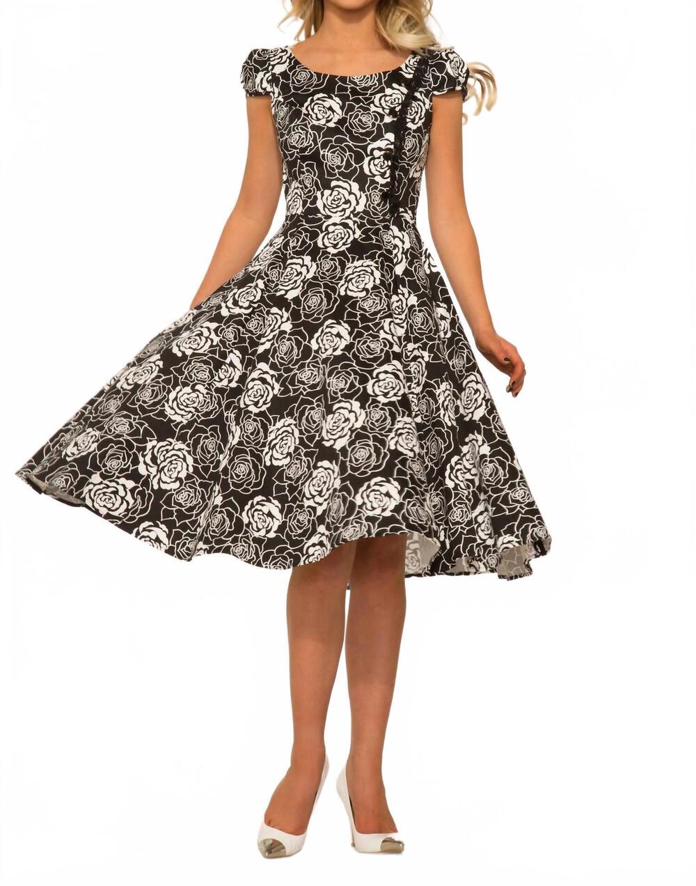 NEW ORCHID BLOOM rose swing dress in black/red